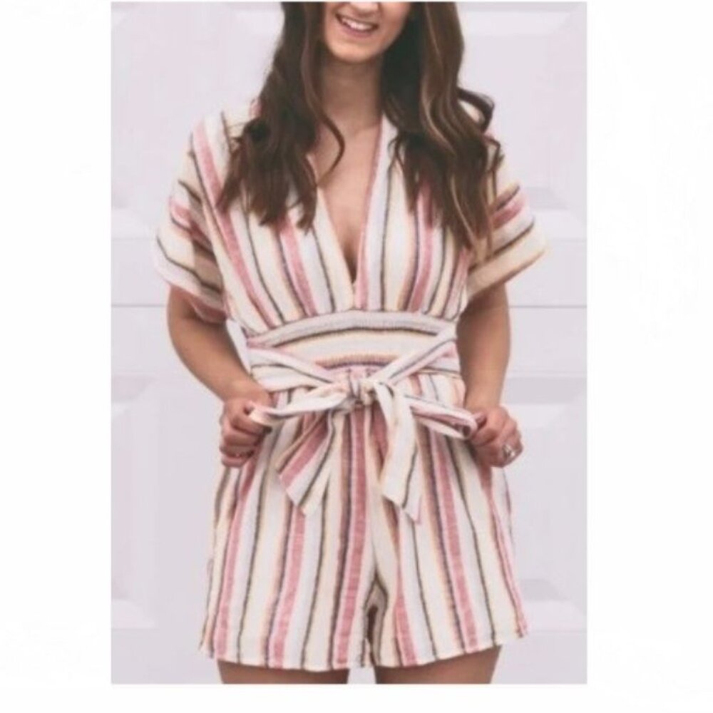 Striped Pink and Cream Jumpsuit